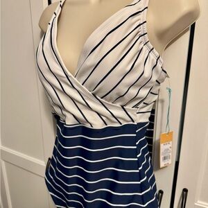 NWT Kona Sol Blue and White Striped One Piece Swimsuit
